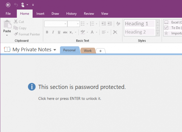 Deze sectie is beveiligd in OneNote 2016