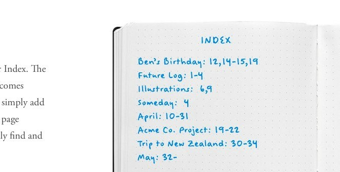 Bullet Journal-index