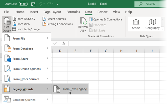 De Text Legacy Wizard in Microsoft Excel