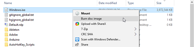 Klik met de rechtermuisknop op een ISO om het native in Windows te branden