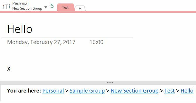 OneNote Macro Breadcrumb