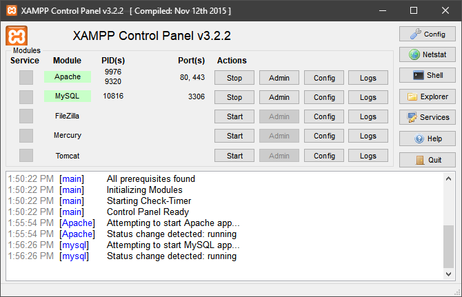 xampp configuratiescherm