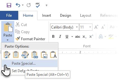 Microsoft Word Paste Special Rechtsklikken