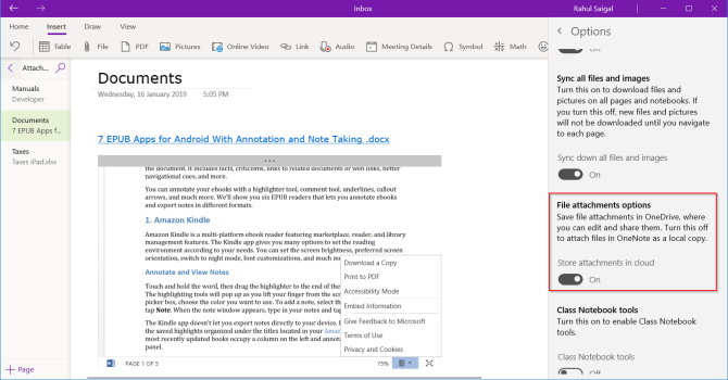 cloud-bijlage in OneNote voor Windows 10