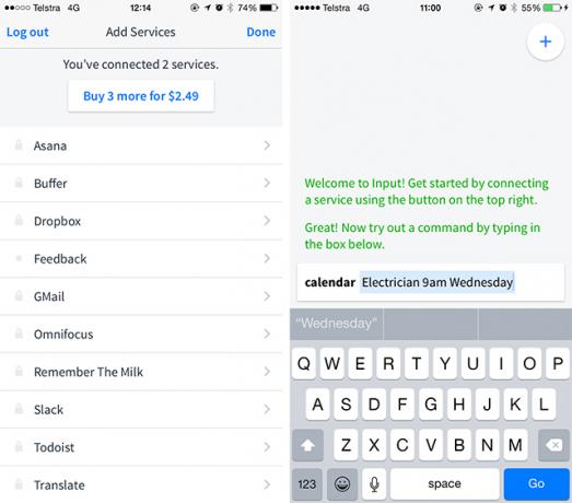 Invoer is een iPhone-opdrachtregel voor Evernote, Gmail en veel meer invoerkalender