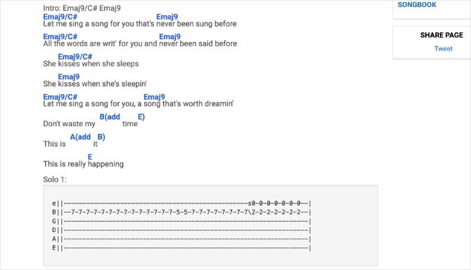 Chordie-pagina met This Is It-gitaarakkoorden