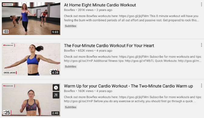 Bowflex biedt gratis YouTube-video's voor cardiotraining