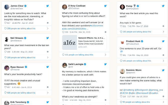 Really Good Questions is een wekelijkse nieuwsbrief met nieuwsgierige en intrigerende vragen van twitter influencers