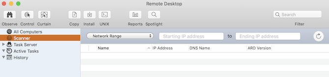 Scannersectie van Apple Remote Desktop