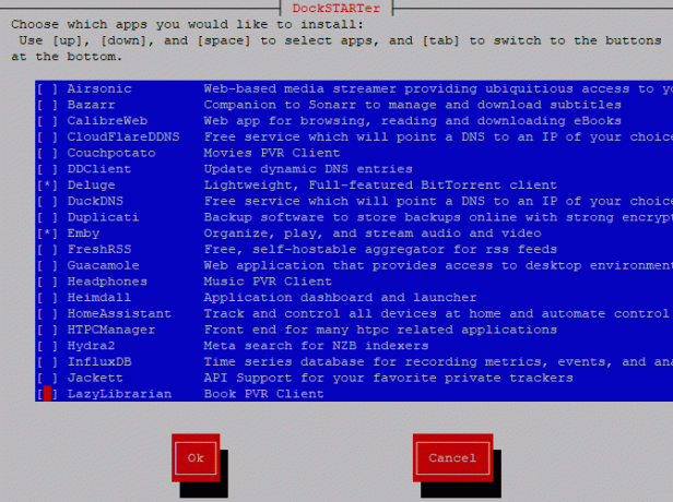 Dockstarter Apps Installatie Configuratiemenu