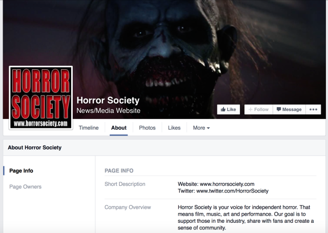 Horror Society Facebook