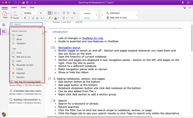 notities zoeken in OneNote Mac