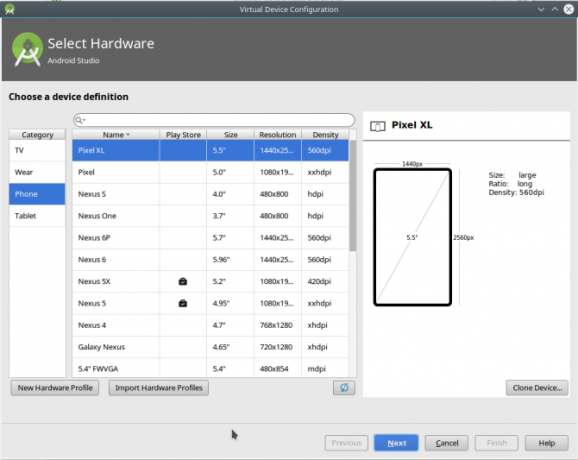 Android-versies studio avdmanager hardware