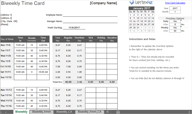 rooster sjabloon track uren tweewekelijks excel