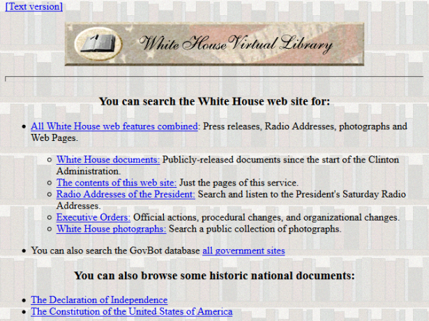 Witte Huis-website in 1997