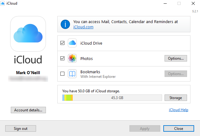 Schermafbeelding Instellingen van iCloud-configuratiescherm