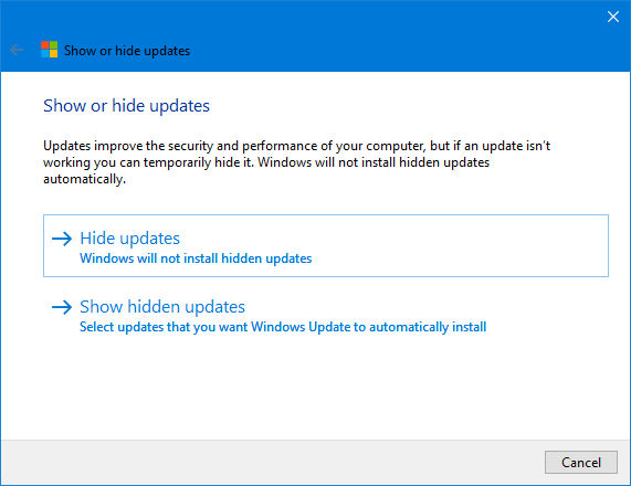 Windows 10 Updates verbergen