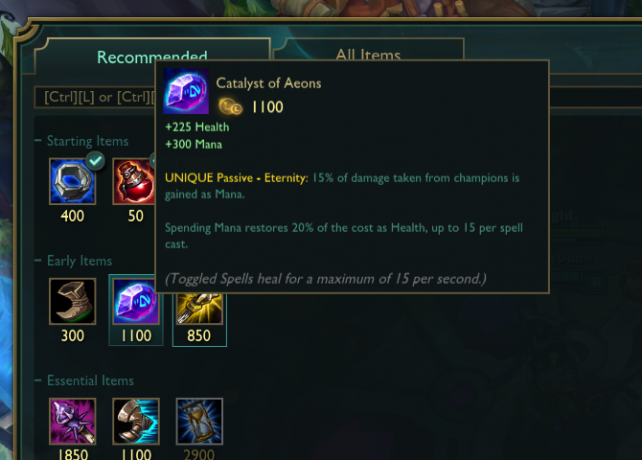 League of Legends item suggestie