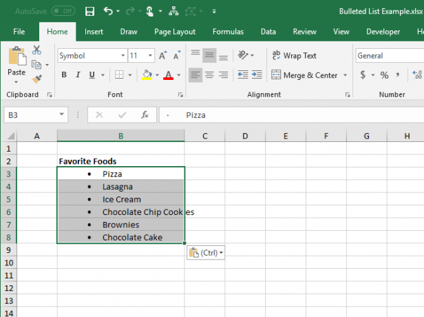 Lijst met opsommingstekens gekopieerd van Word naar meerdere cellen in Excel