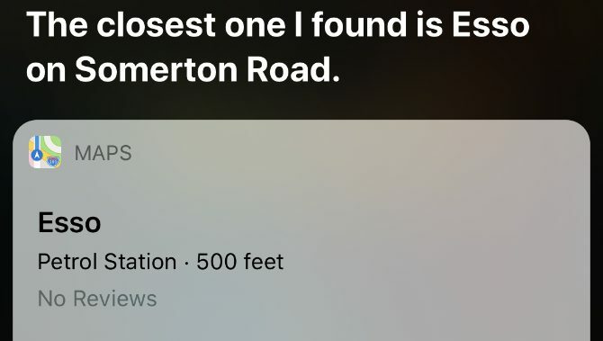 Siri zoekt naar het dichtstbijzijnde tankstation