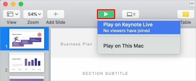 Keynote Play-knop met Keynote Live-optie