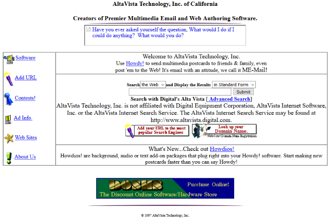 Screenshot van AltaVista in 1997