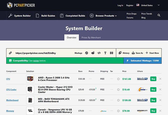 PC Part Picker gebruiken - systeembouwer