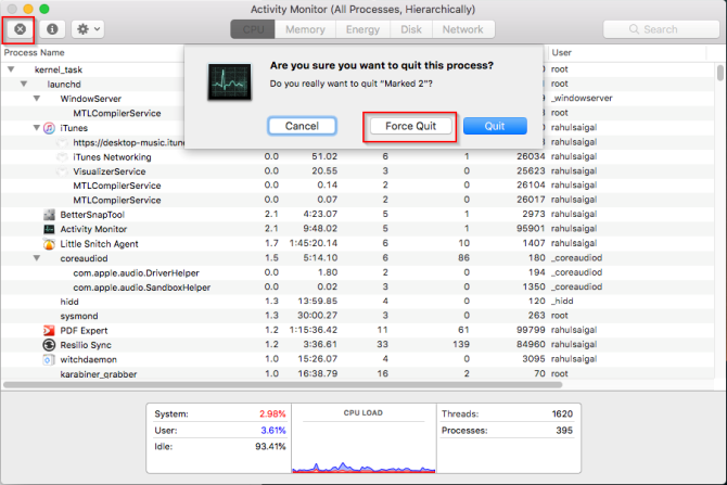 Forceer stopproces in activiteitenmonitor