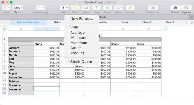 Snelle formules in Numbers op Mac