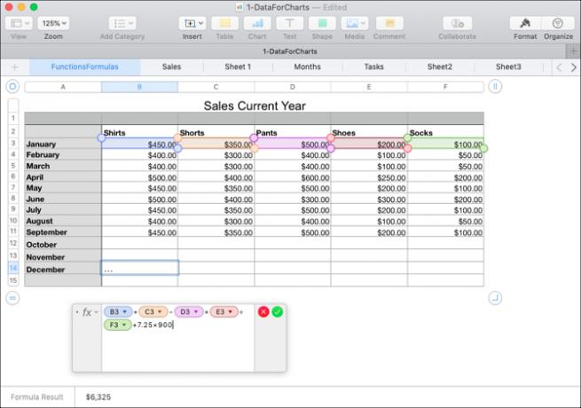 Rekenkundige operatoren in Numbers Formula Editor