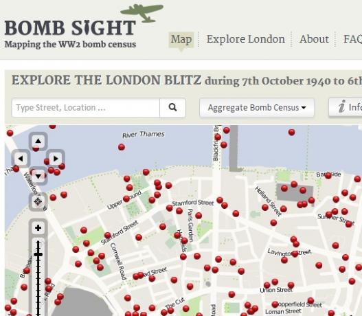 kaart met bommen die op Londen WO2 zijn gevallen