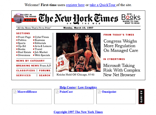 Screenshot van de New York Times-website in 1997