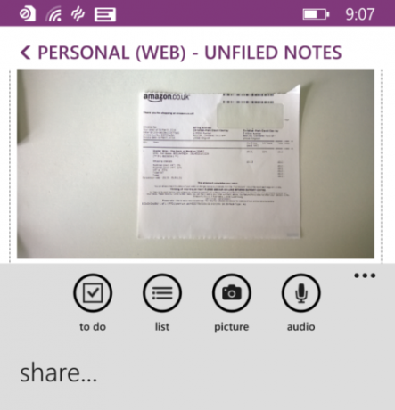 Finance Tracking in OneNote Mobile App Voorbeeld Screenshot