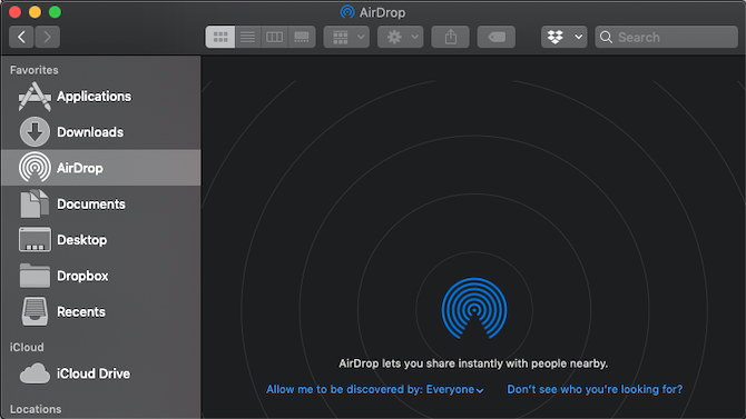 Het AirDrop-venster op een Mac