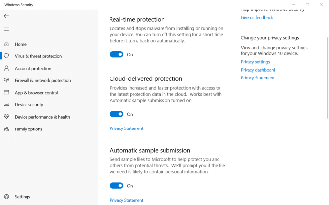 bescherming tegen virussen en bedreigingen in Windows Defender