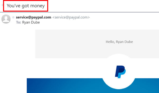 PayPal e-mailmelding