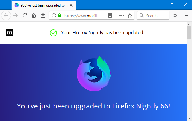 Schermafbeelding van Firefox Nightly