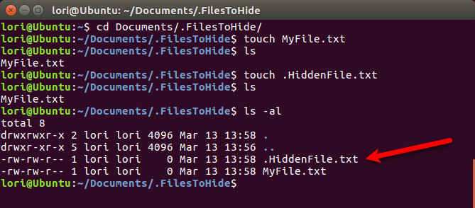 Maak een nieuw verborgen bestand met behulp van de Terminal in Linux