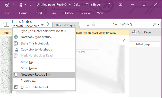 OneNote RecycleBin