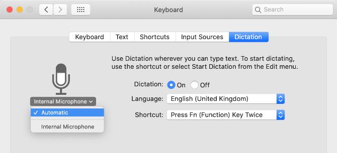 Microfoonkeuze uit Dictation System Preferences