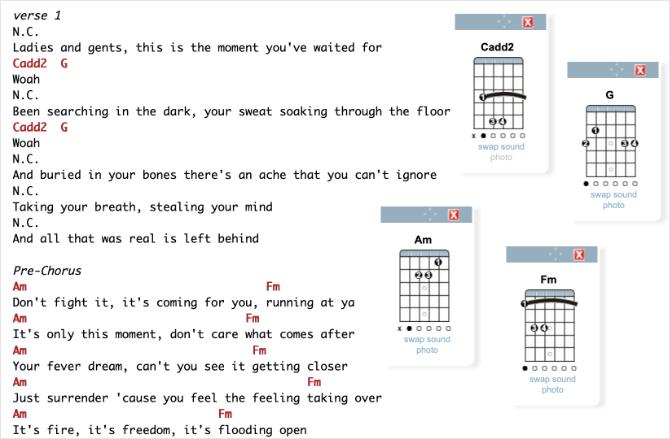 E-Chords-pagina met The Greatest Show Guitar Chords