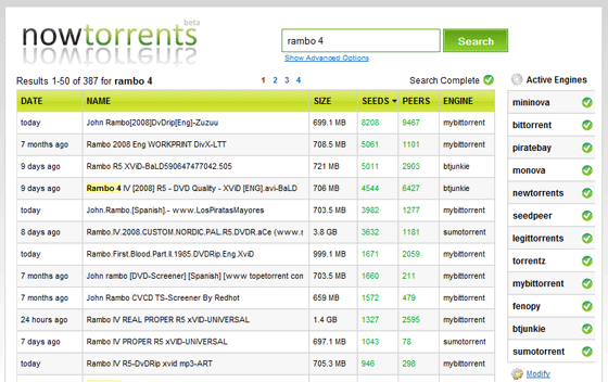 Nowtorrents - Realtime Torrent-zoekopdracht