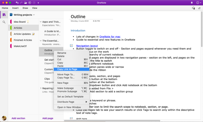 kopieer link naar OneNote-pagina