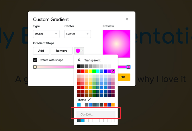 Google Slides Gradient Custom Color Stop