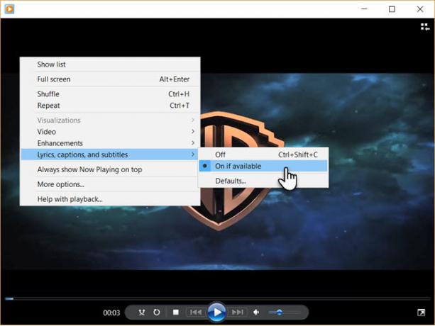 Schakel ondertitels in WMP in wanneer video wordt afgespeeld