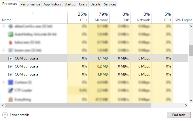 COM-surrogaatproces in Windows Taakbeheer