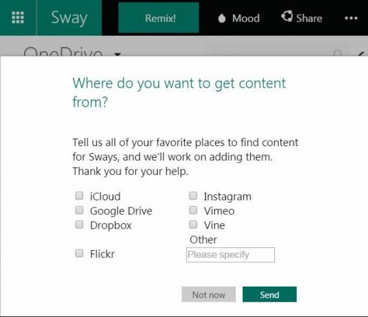 Opties voor importgegevens van Microsoft Sway