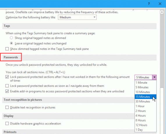 Wachtwoordenopties in OneNote 2016