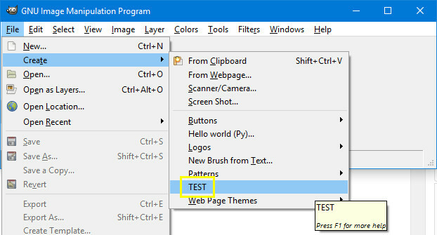 test gimp plug-in