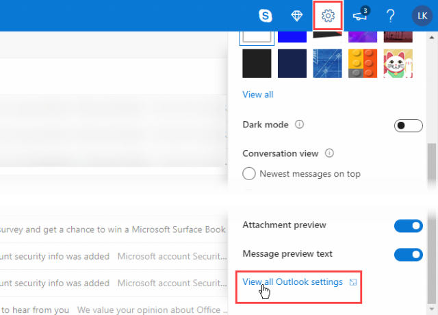 Klik op Alle Outlook-instellingen weergeven in de Outlook Web App